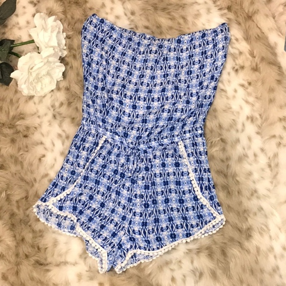 Blue and white romper size small
